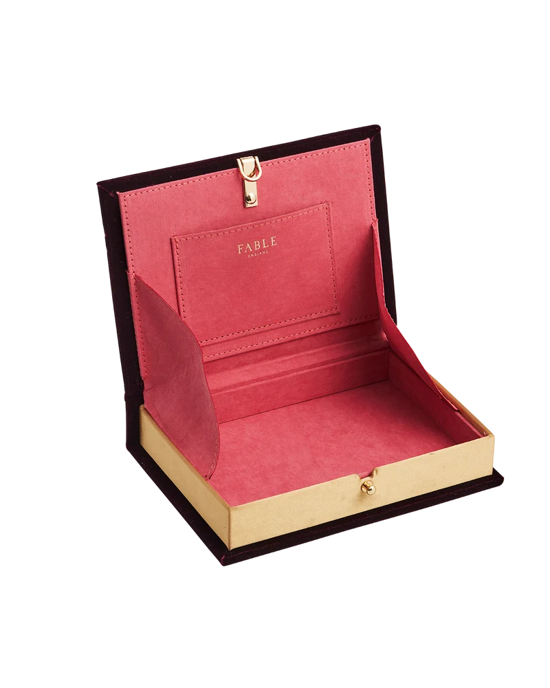 Elinor Meadow Embroidered Book Box in Burgundy Velvet