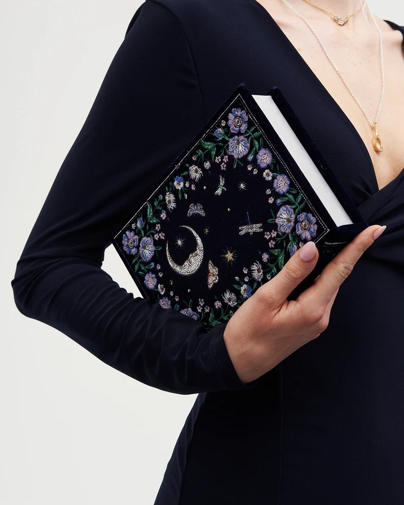 Marianne Midnight Garden Embroidered Book Box in Navy Velvet