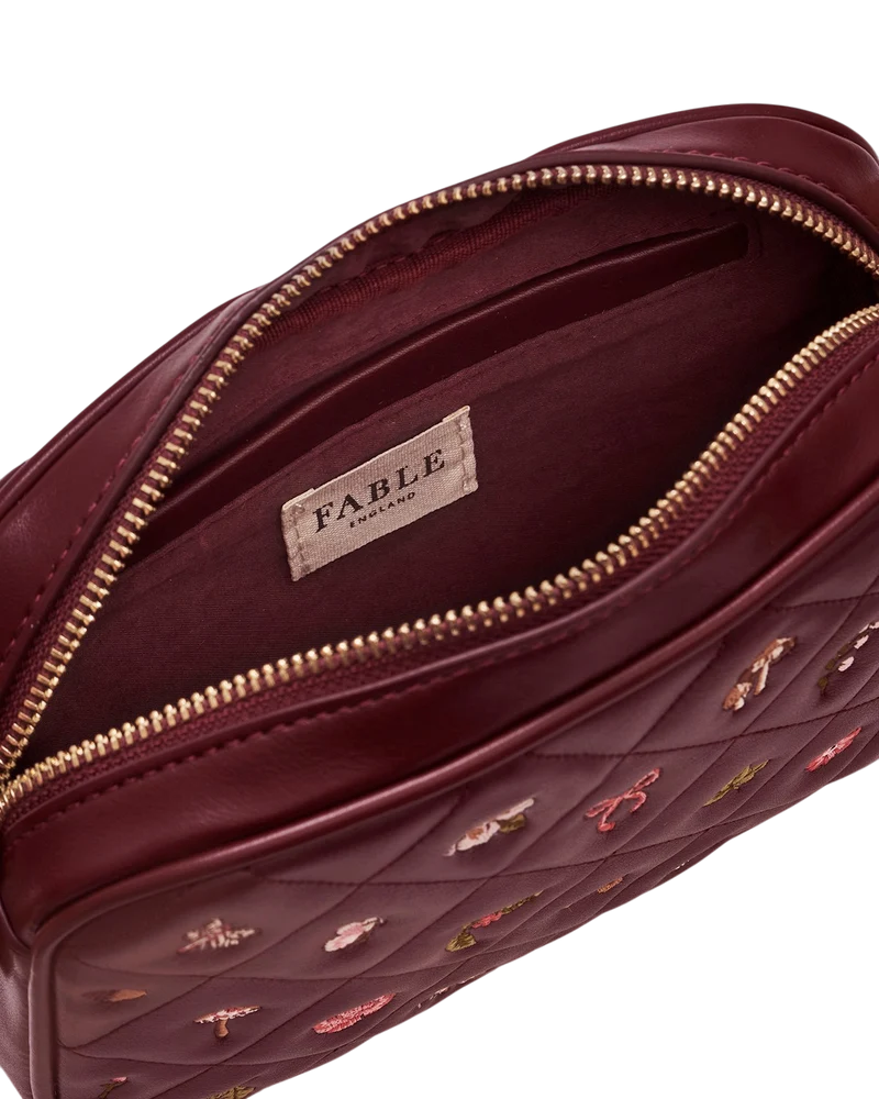 Alice Orla Embroidered Quilted Camera Bag in Burgundy