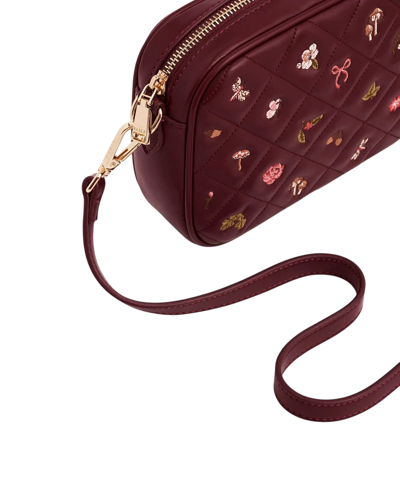 Alice Orla Embroidered Quilted Camera Bag in Burgundy