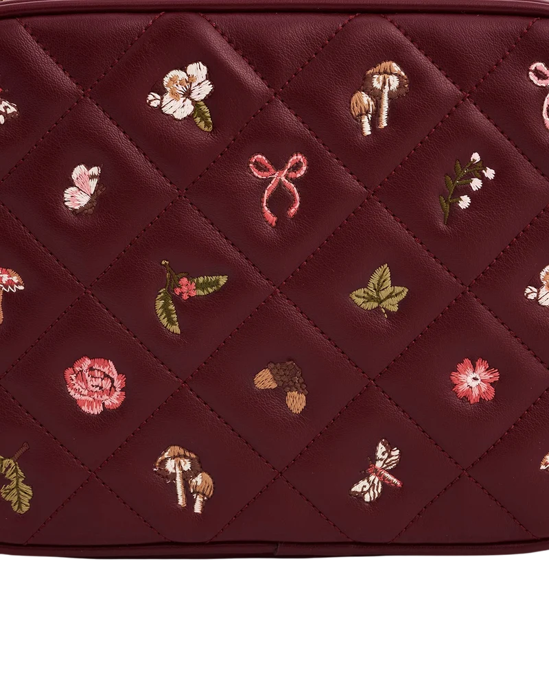 Alice Orla Embroidered Quilted Camera Bag in Burgundy