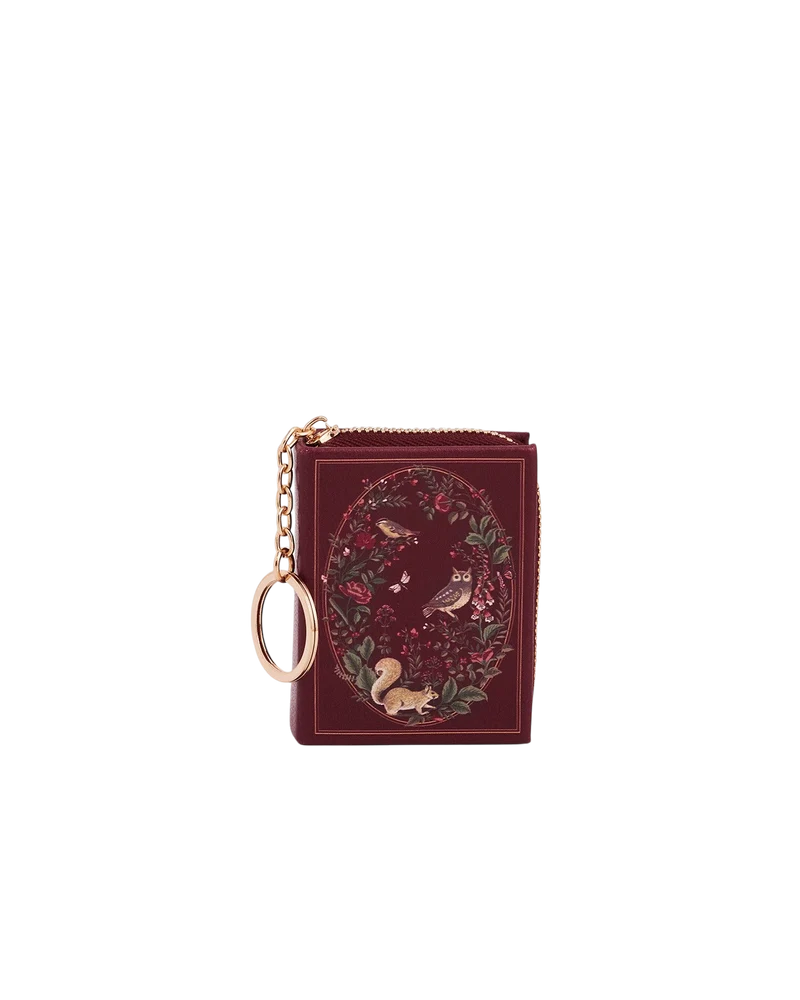 Meadow Print Book Clip On Coin Purse in Burgundy