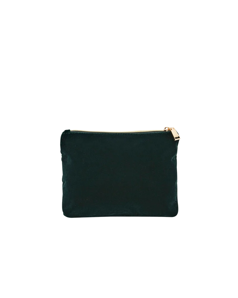 Meadow Scene Embroidered Medium Pouch in Forest Green Velvet