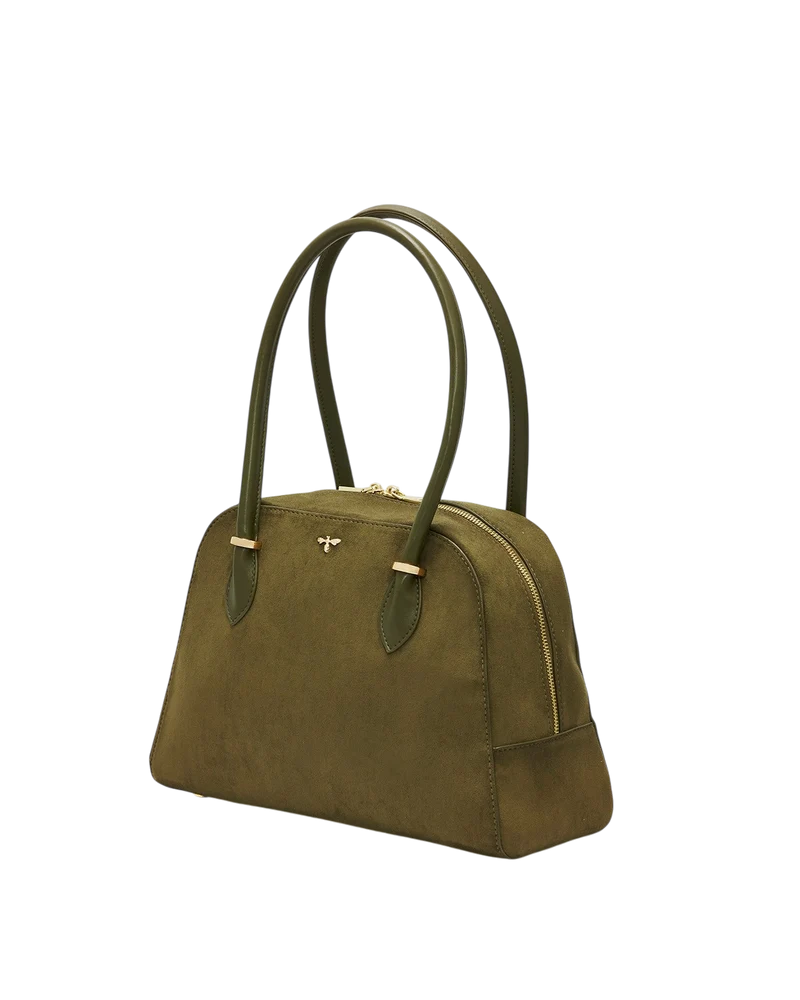 Amelia Faux Suede Shoulder Bag in Khaki