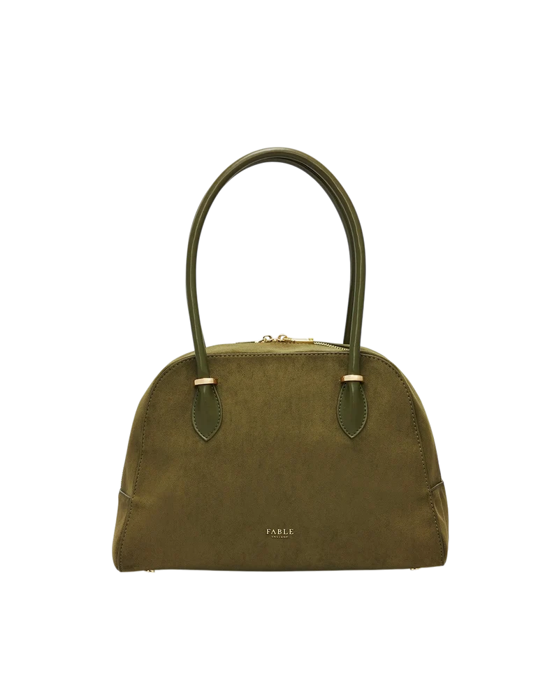 Amelia Faux Suede Shoulder Bag in Khaki