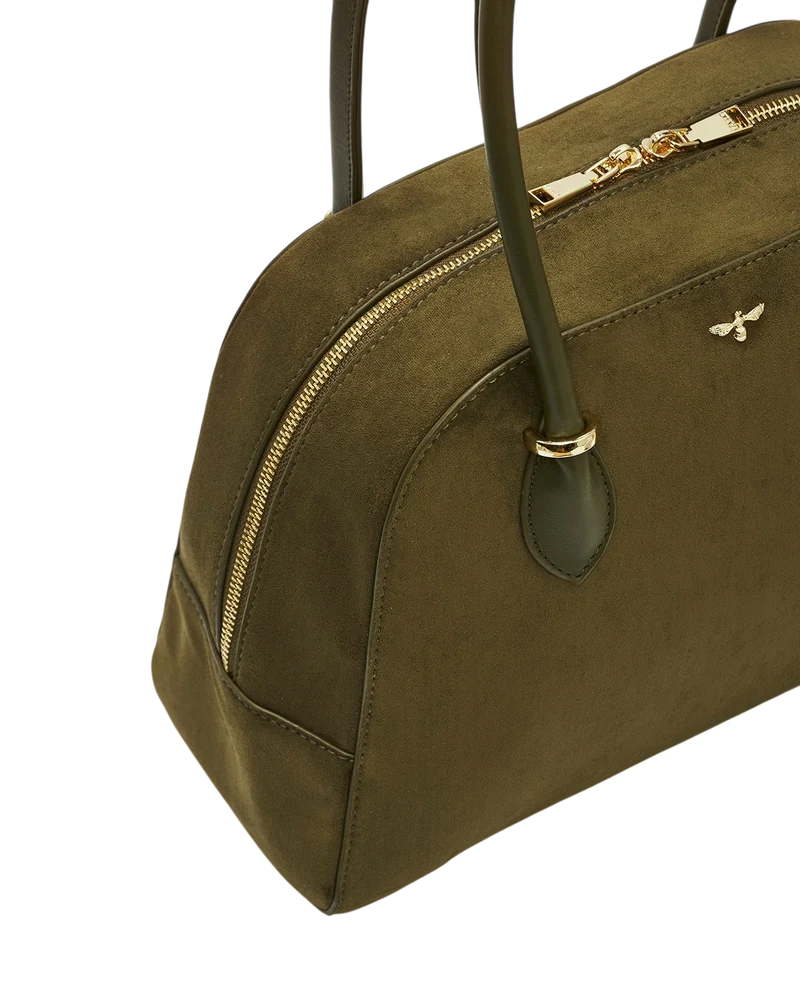 Amelia Faux Suede Shoulder Bag in Khaki