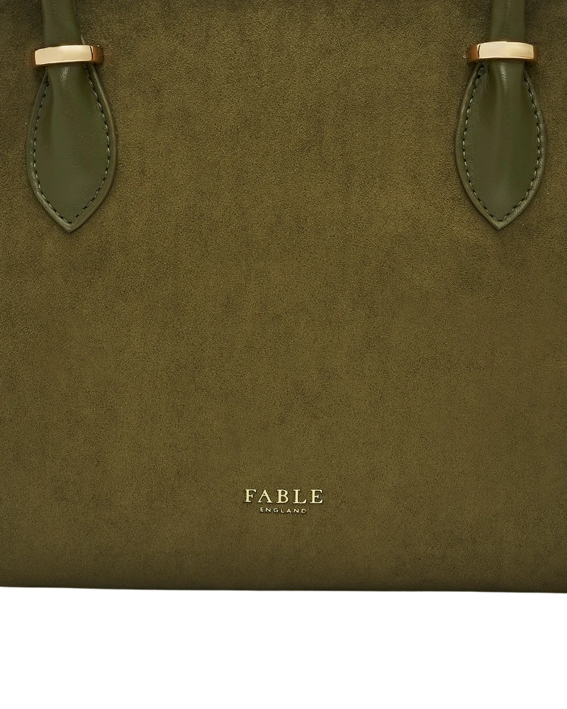 Amelia Faux Suede Shoulder Bag in Khaki