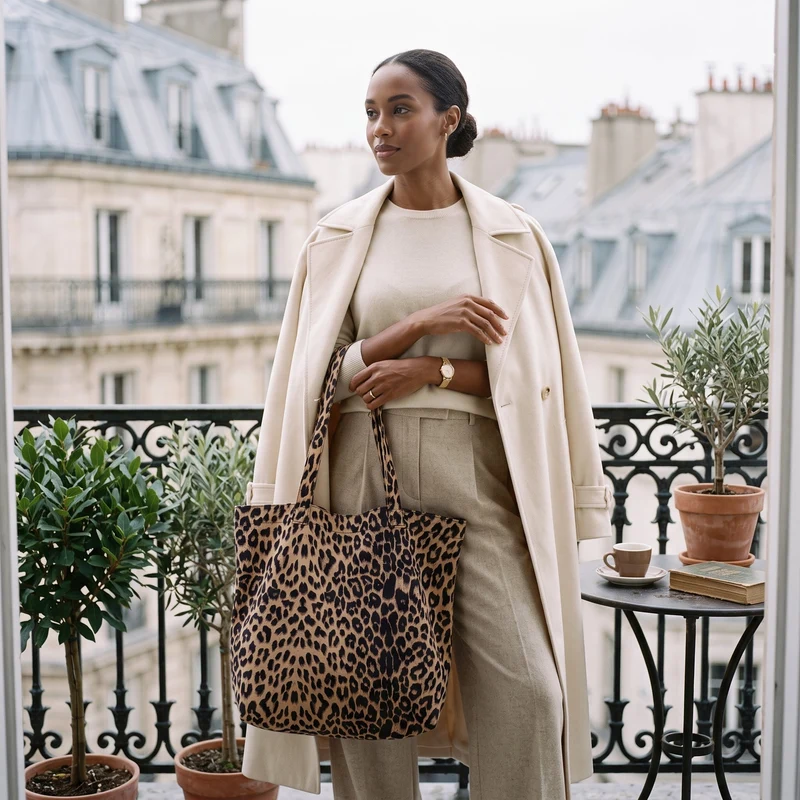 Sac Cabas Léopard Épaule Femme Shopping