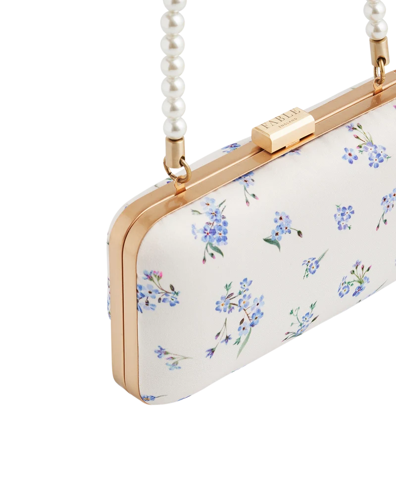 Cream Forget Me Not Pearl Handle Clutch