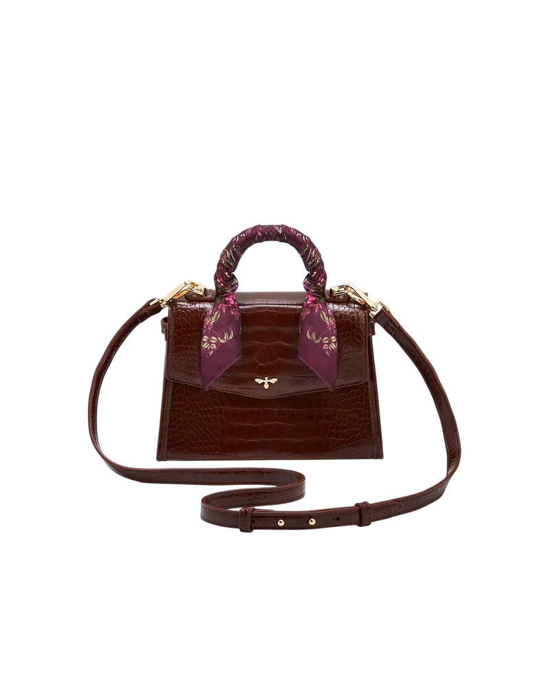 Eliza Small Top Handle Bag in Burgundy Croc