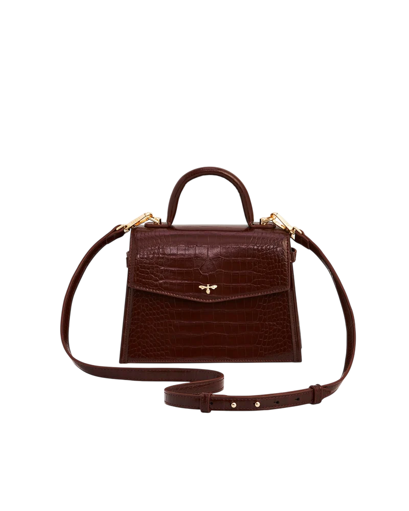 Eliza Small Top Handle Bag in Burgundy Croc