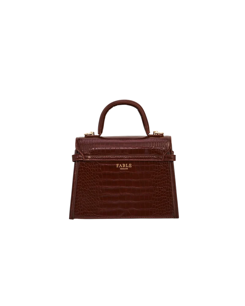 Eliza Small Top Handle Bag in Burgundy Croc