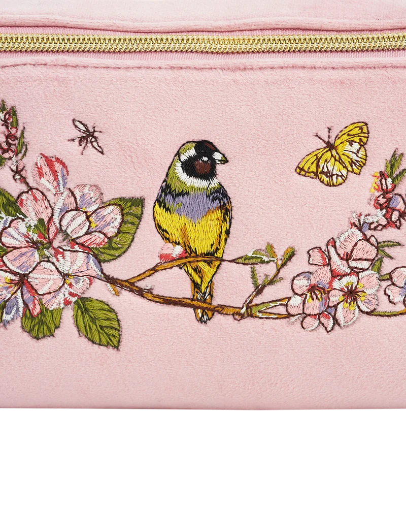 Pink Love Velvet Embroidered Cosmetic Pouch