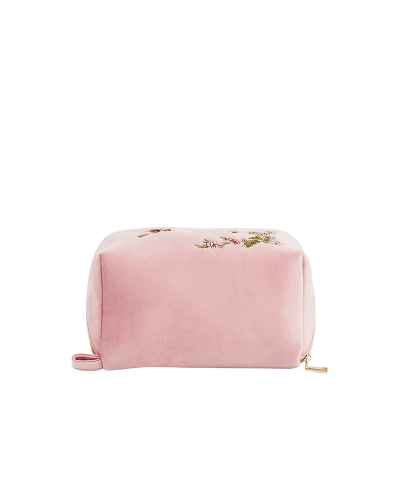 Pink Love Velvet Embroidered Cosmetic Pouch