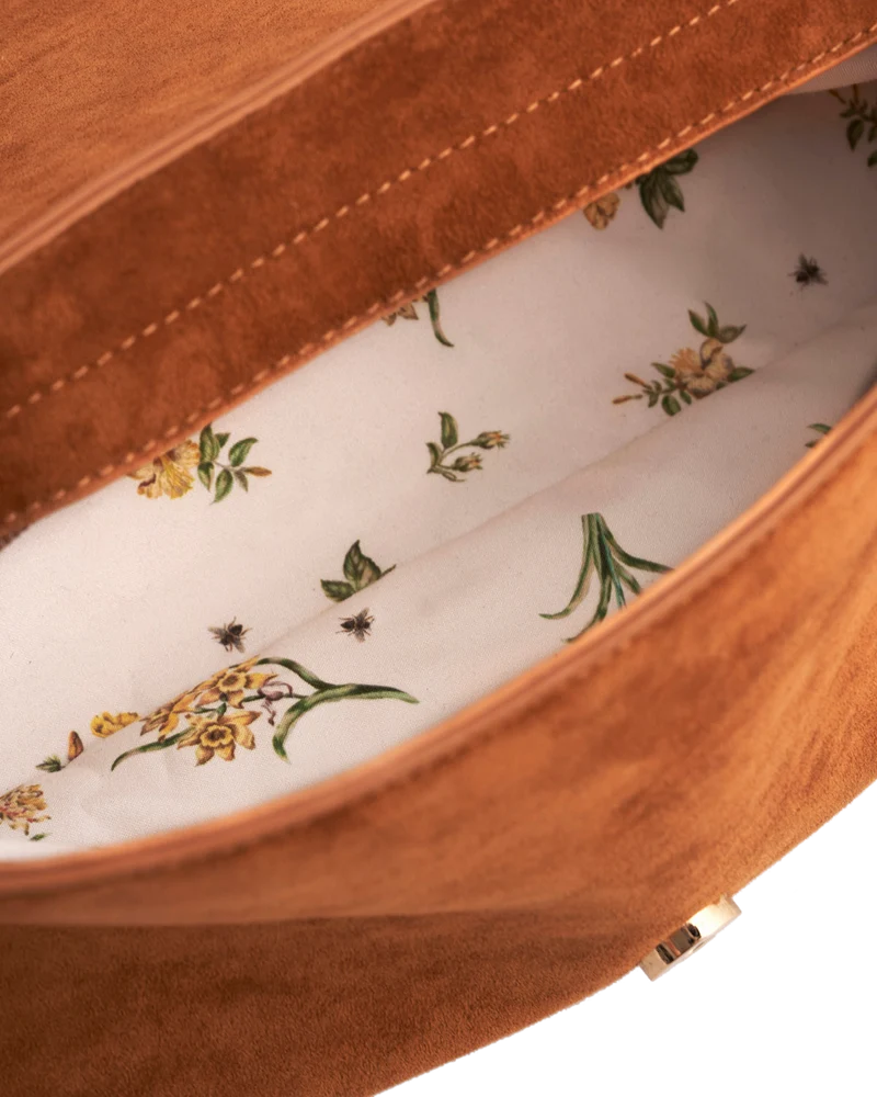 Tan Floral Embroidered Shoulder Bag