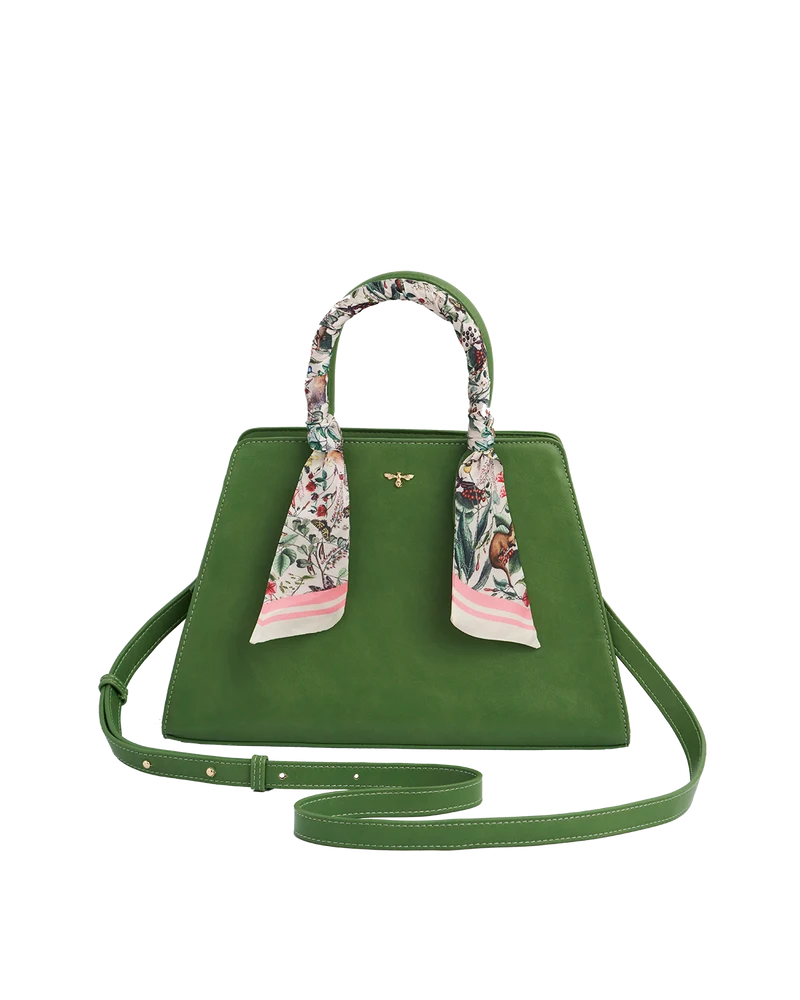 Green Garden Floral Structured Tote Bag Medium