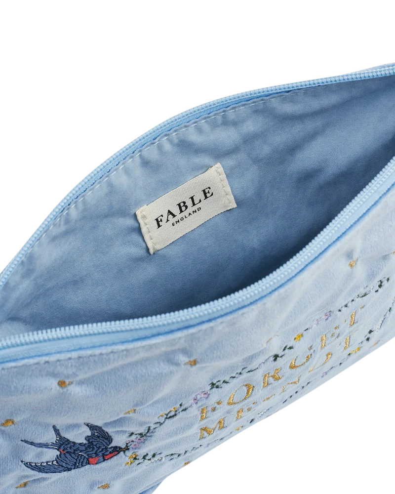 Blue Forget Me Not Velvet Embroidered Pouch