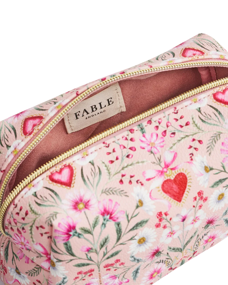 Penelope Floral Heart Pink Cosmetic Pouch