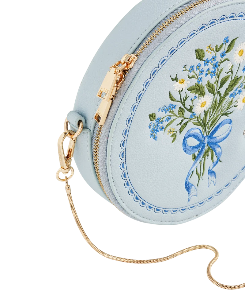 Isabel Floral Bow Blue Embroidered Circle Bag