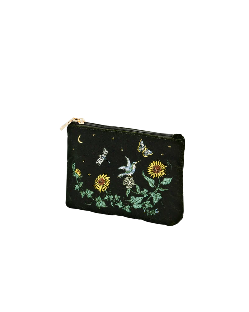 Green Sunflower Velvet Embroidered Pouch