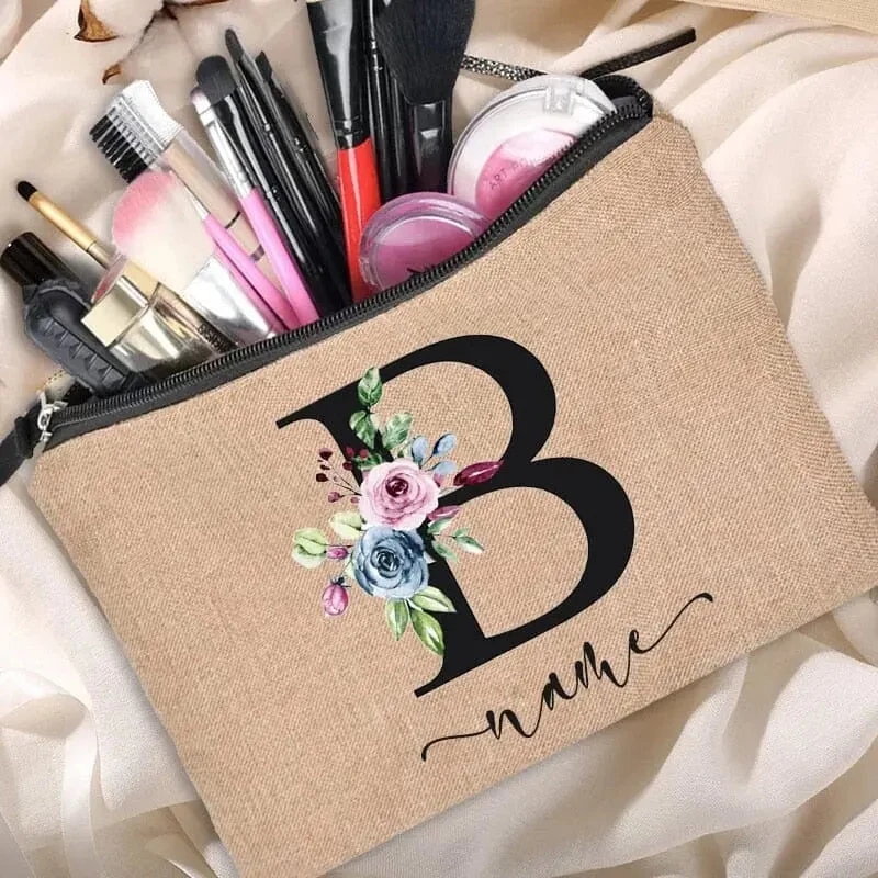 Trousse Maquillage Personnalisée | Initiale Motif Fleuri