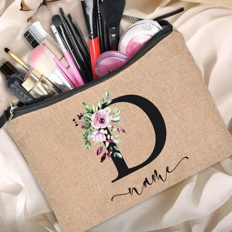 Trousse Maquillage Personnalisée | Initiale Motif Fleuri