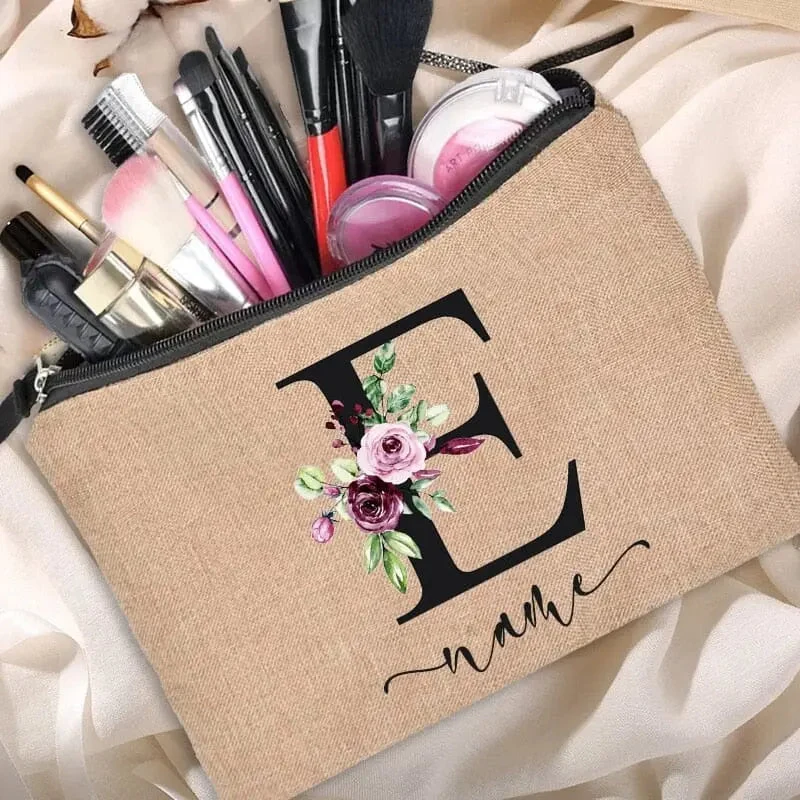 Trousse Maquillage Personnalisée | Initiale Motif Fleuri