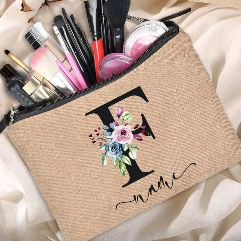 Trousse Maquillage Personnalisée | Initiale Motif Fleuri