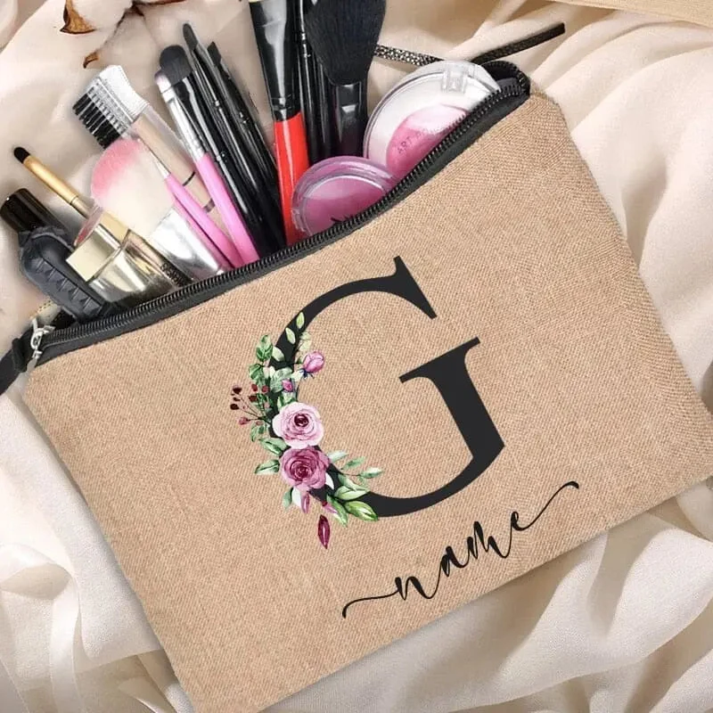 Trousse Maquillage Personnalisée | Initiale Motif Fleuri