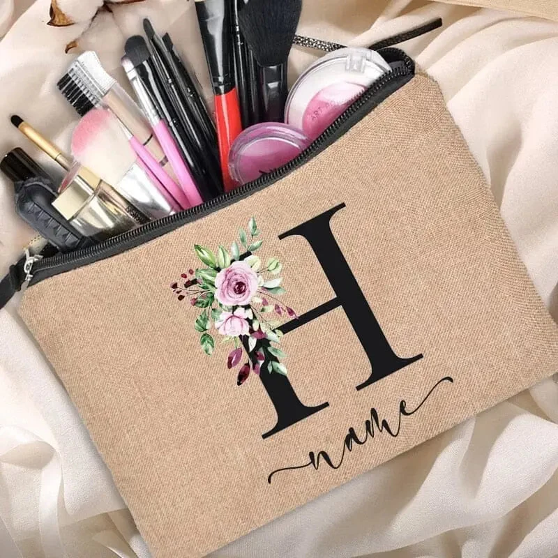 Trousse Maquillage Personnalisée | Initiale Motif Fleuri