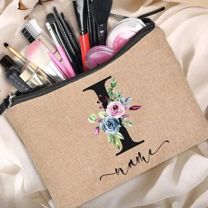 Trousse Maquillage Personnalisée | Initiale Motif Fleuri