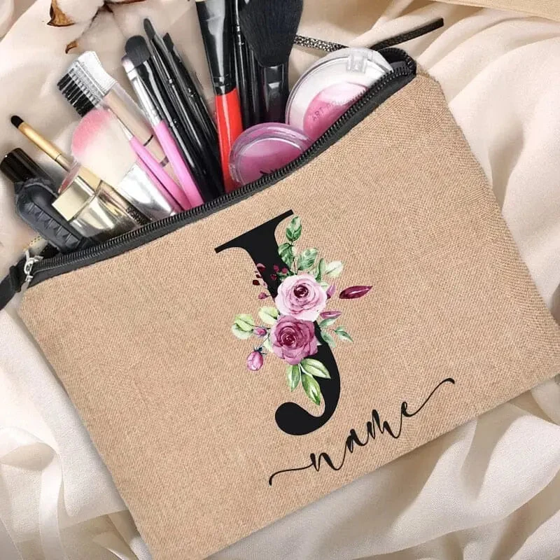 Trousse Maquillage Personnalisée | Initiale Motif Fleuri