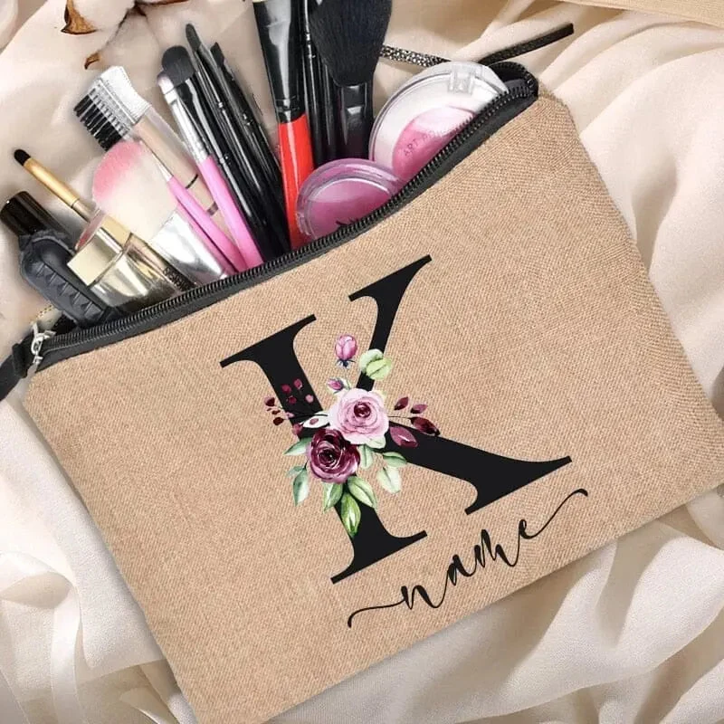 Trousse Maquillage Personnalisée | Initiale Motif Fleuri