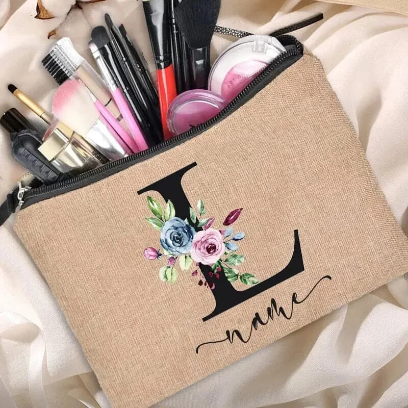 Trousse Maquillage Personnalisée | Initiale Motif Fleuri