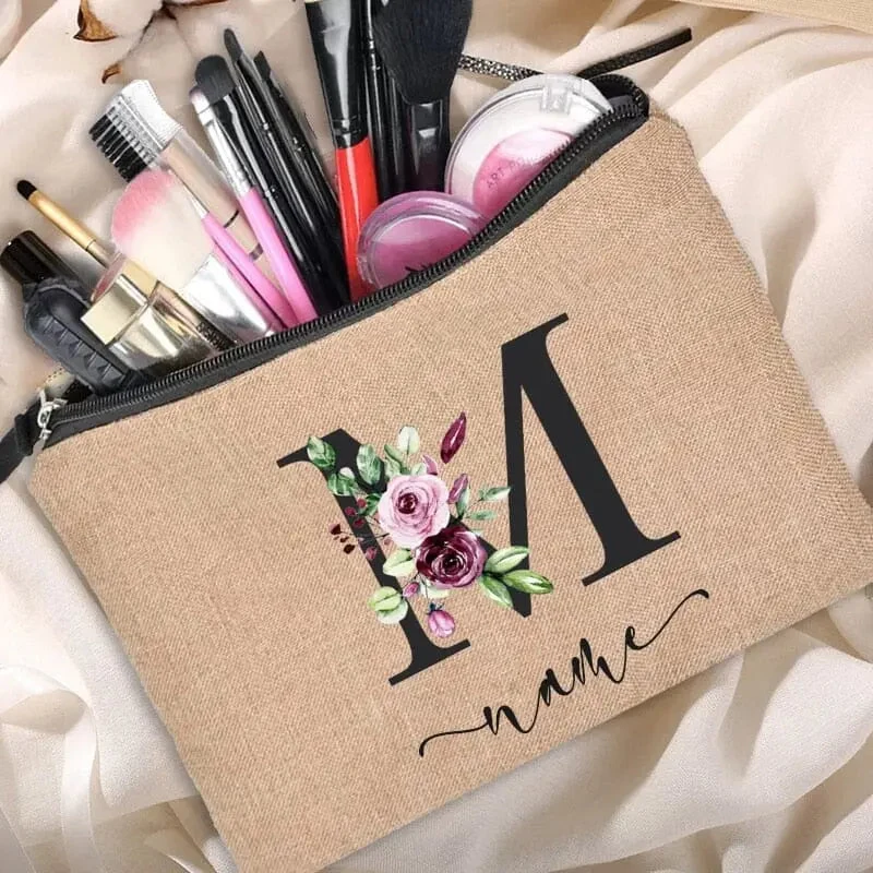 Trousse Maquillage Personnalisée | Initiale Motif Fleuri