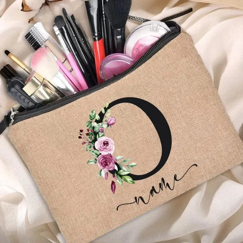 Trousse Maquillage Personnalisée | Initiale Motif Fleuri