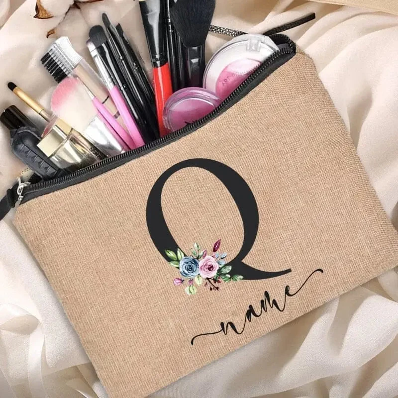 Trousse Maquillage Personnalisée | Initiale Motif Fleuri