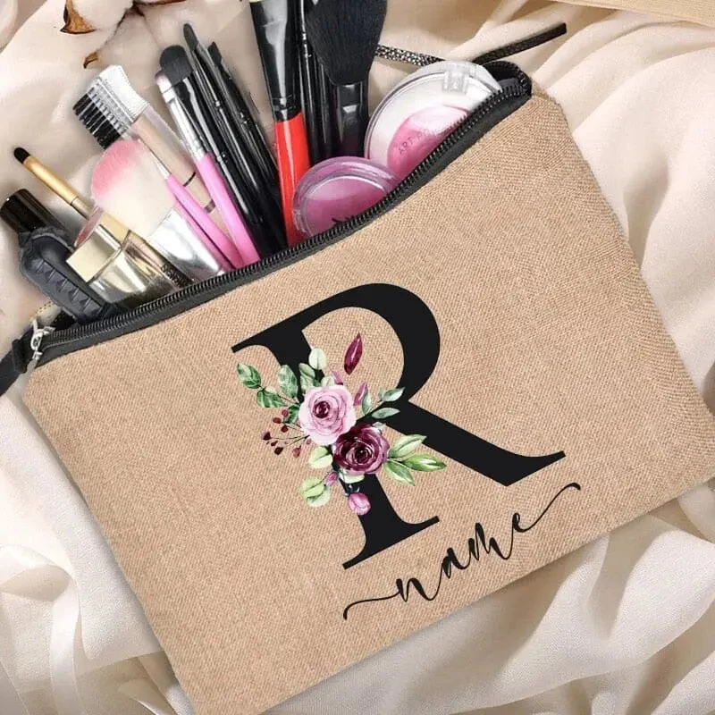 Trousse Maquillage Personnalisée | Initiale Motif Fleuri
