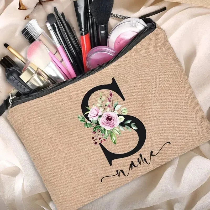 Trousse Maquillage Personnalisée | Initiale Motif Fleuri