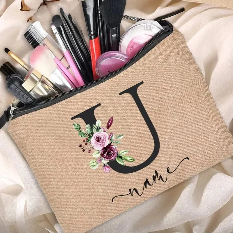 Trousse Maquillage Personnalisée | Initiale Motif Fleuri