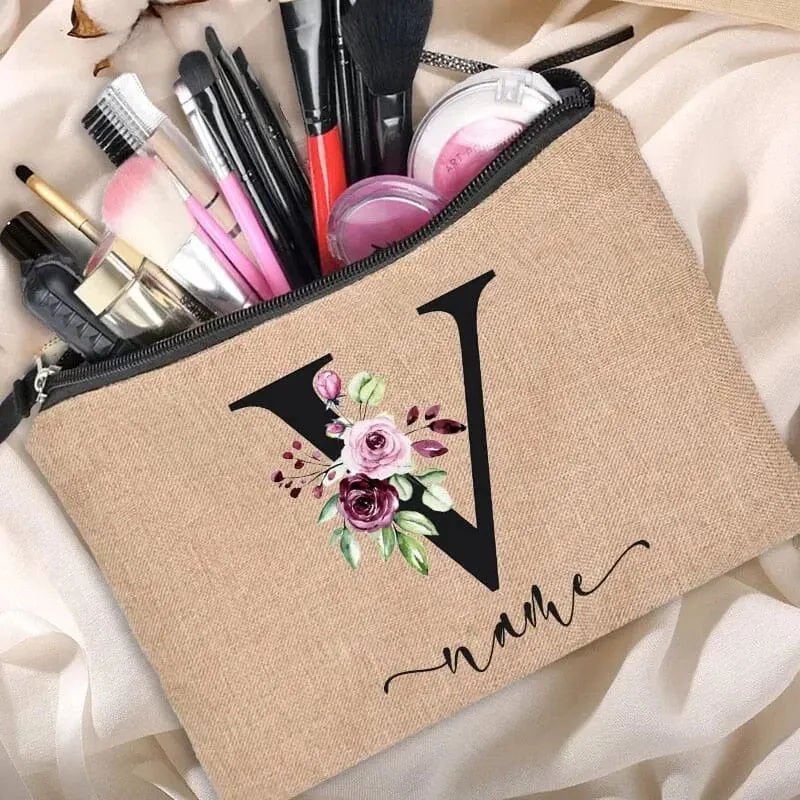 Trousse Maquillage Personnalisée | Initiale Motif Fleuri