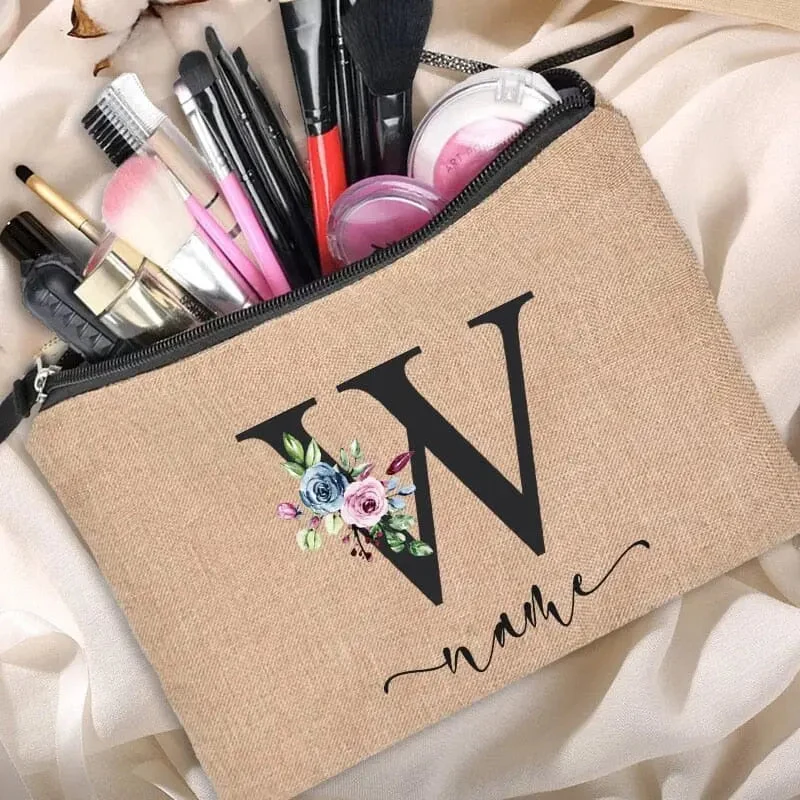 Trousse Maquillage Personnalisée | Initiale Motif Fleuri