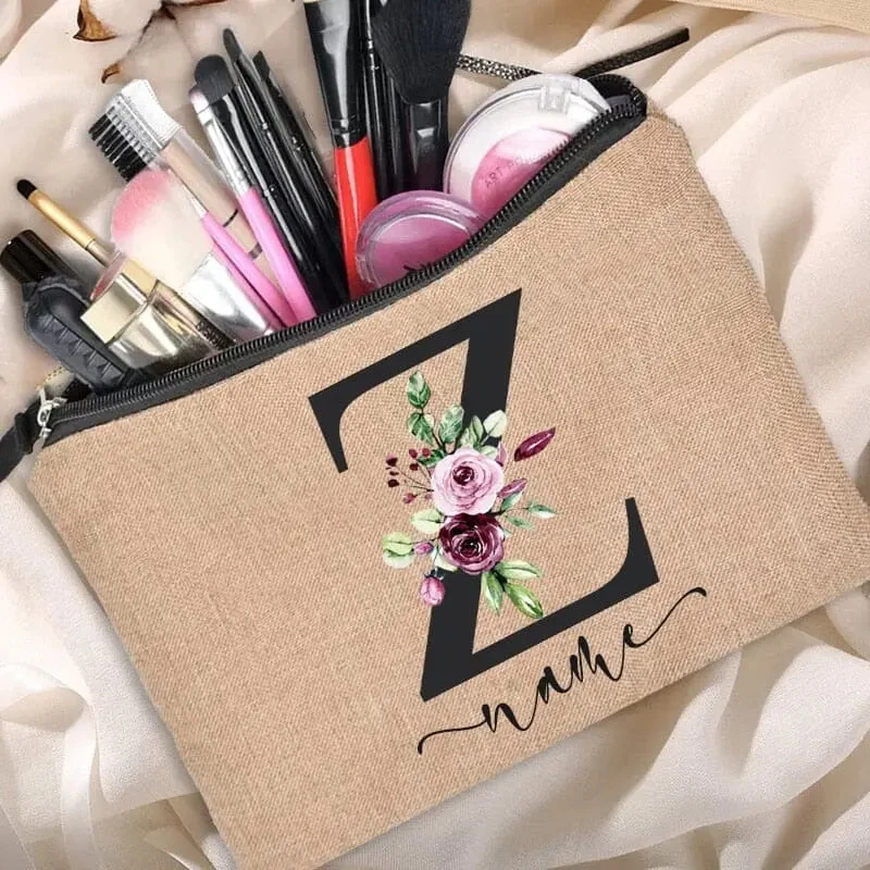 Trousse Maquillage Personnalisée | Initiale Motif Fleuri