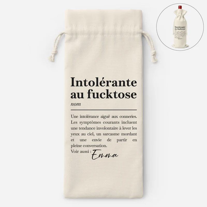 Intolérance Aiguë Aux Conneries - Sac Bouteille De Vin Personnalisé Drôle Pour Femme Homme