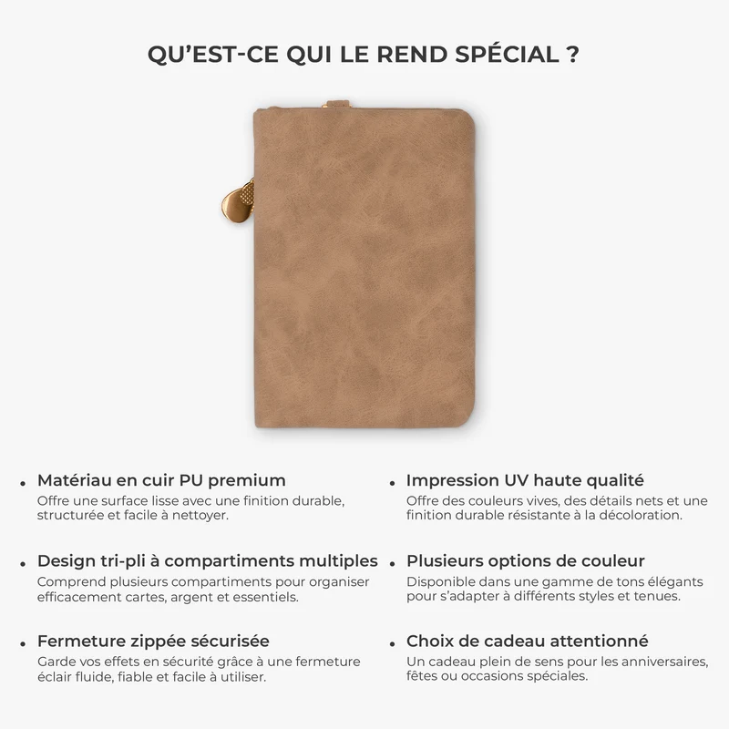 Cadeau Femme Original Avec Fleur De Naissance - Portefeuille Trois Volets Personnalisé
