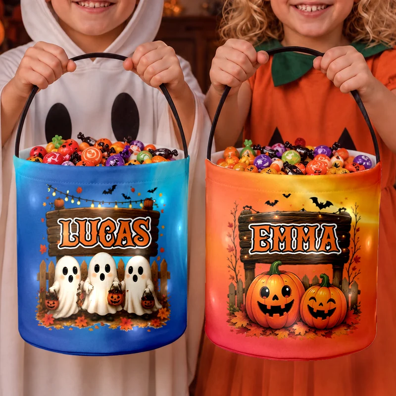 Halloween Avec Fantômes - Sac Seau Lumineux LED Personnalisé Pour Enfant