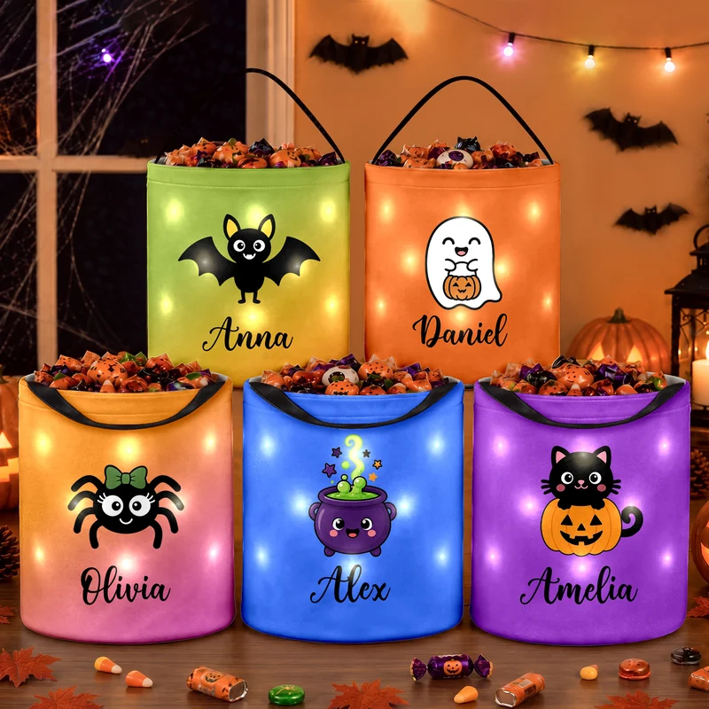 Cadeau Halloween - Sac À Bonbons Lumineux LED Personnalisable Pour Enfant