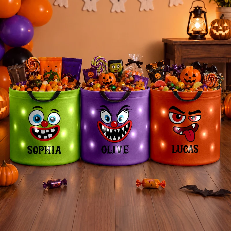 Cadeau Enfant - Seau LED De Bonbons Halloween Personnalisé