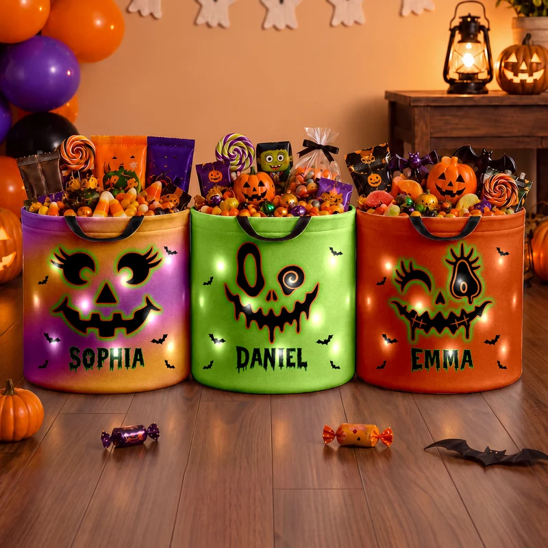Cadeau Pour Enfant - Seau Bonbons Halloween Personnalisable LED