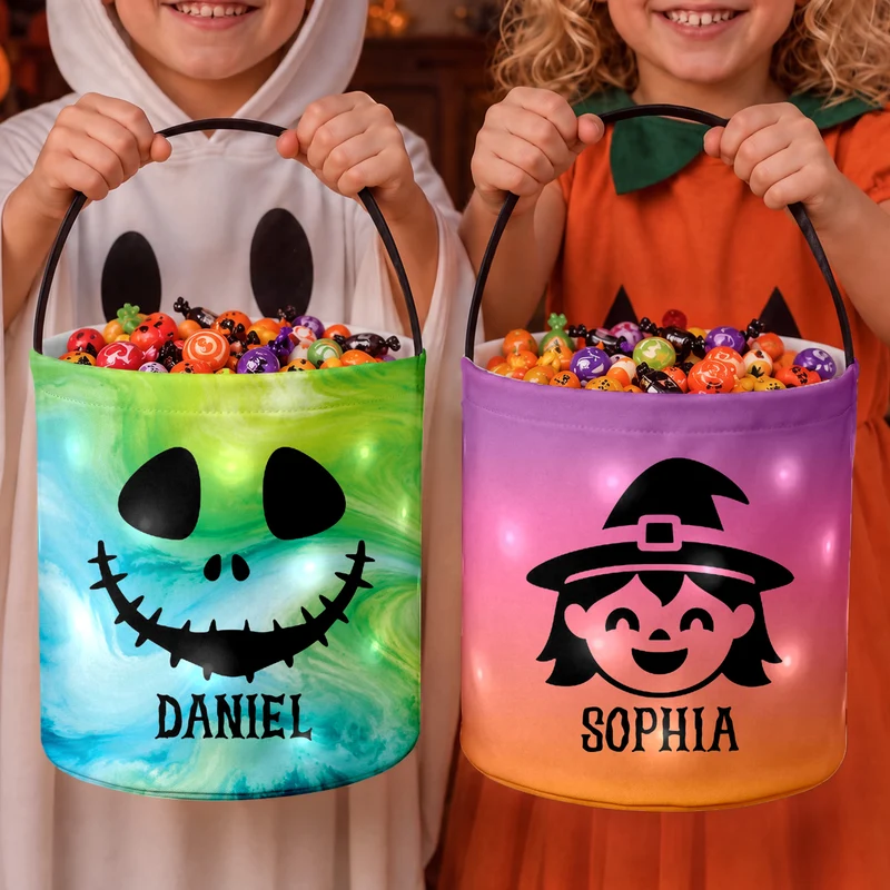 Cadeau Halloween Pour Enfant - Seau Bonbons LED Personnalisé